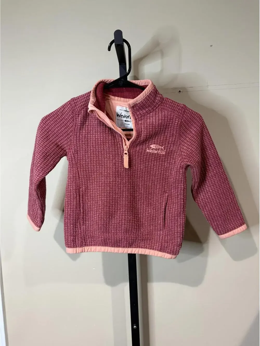 Weird Fish Kids' Pink and Peach Half-Zip Fleece Pullover 3-4 years